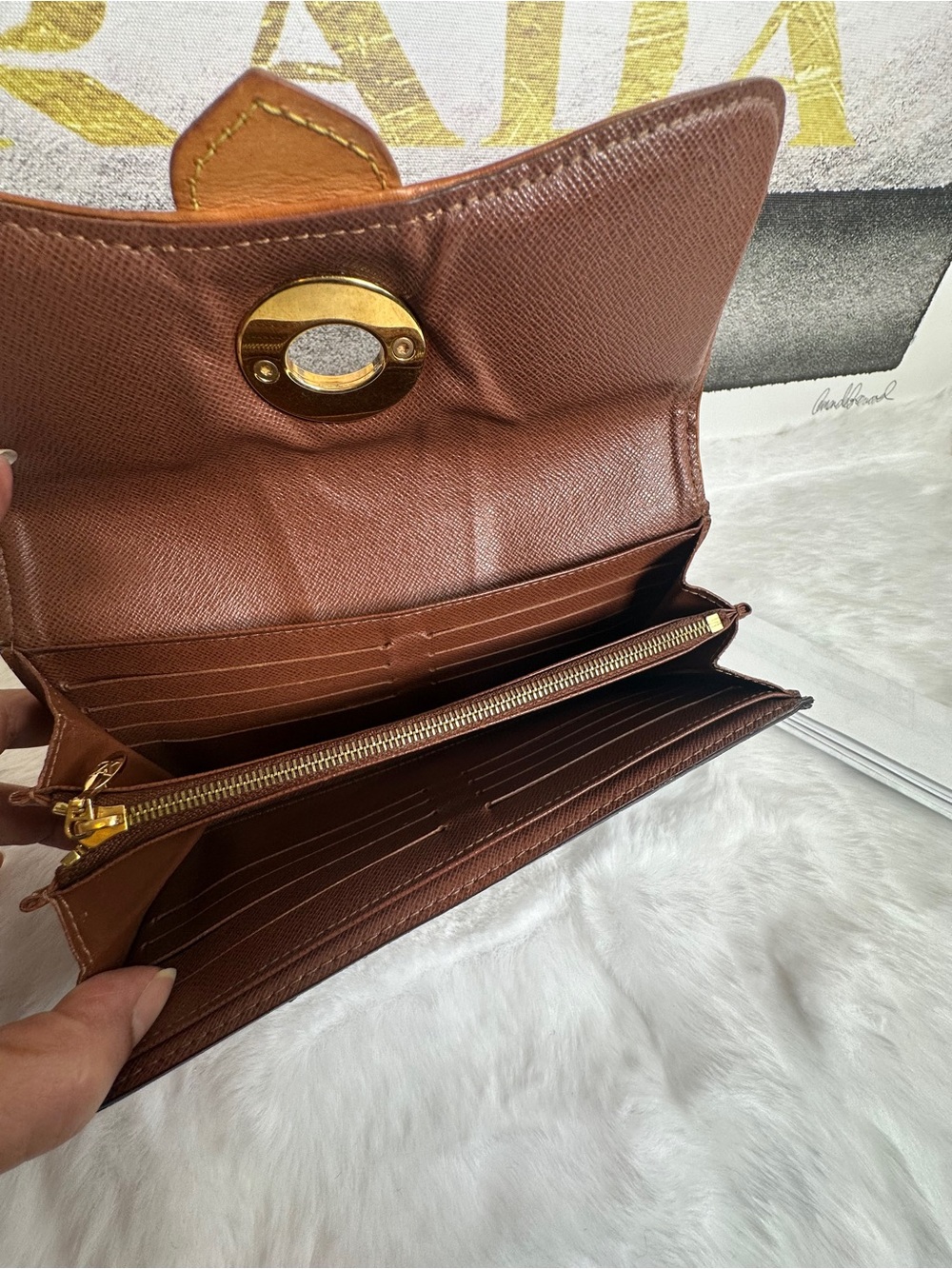 Louis Vuitton Boetie Monogram Canvas Brown & Tan Turn-Lock Clutch Wallet - Picture 9 of 12